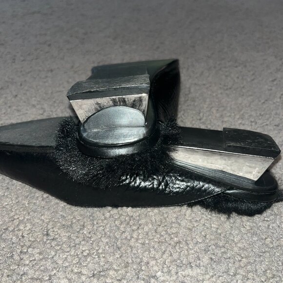 UNITED NUDE MIRROR LOW ROCKET HEEL FUR  POINTY TOE BLACK PEBBLE LEATHER MULE 36 - Picture 8 of 11